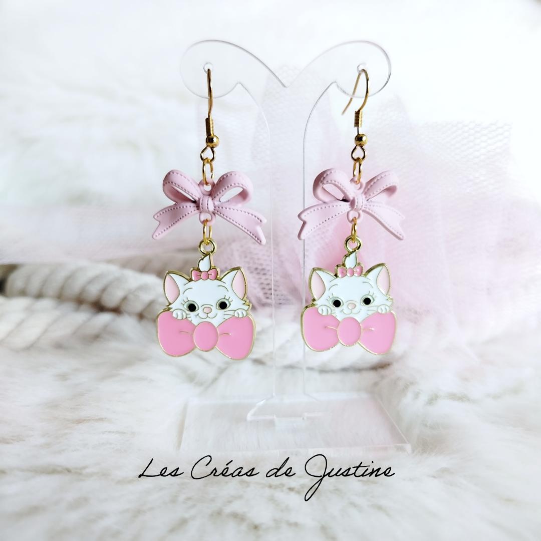 Boucles d&#039;oreilles Marie nœud rose