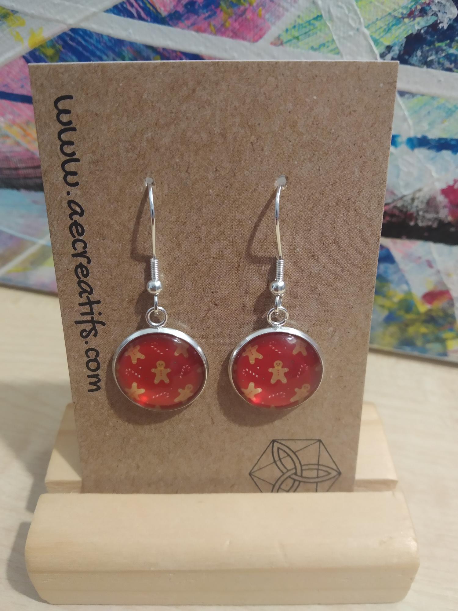 Boucles d&#039;oreilles cabochons Mannele rouge 