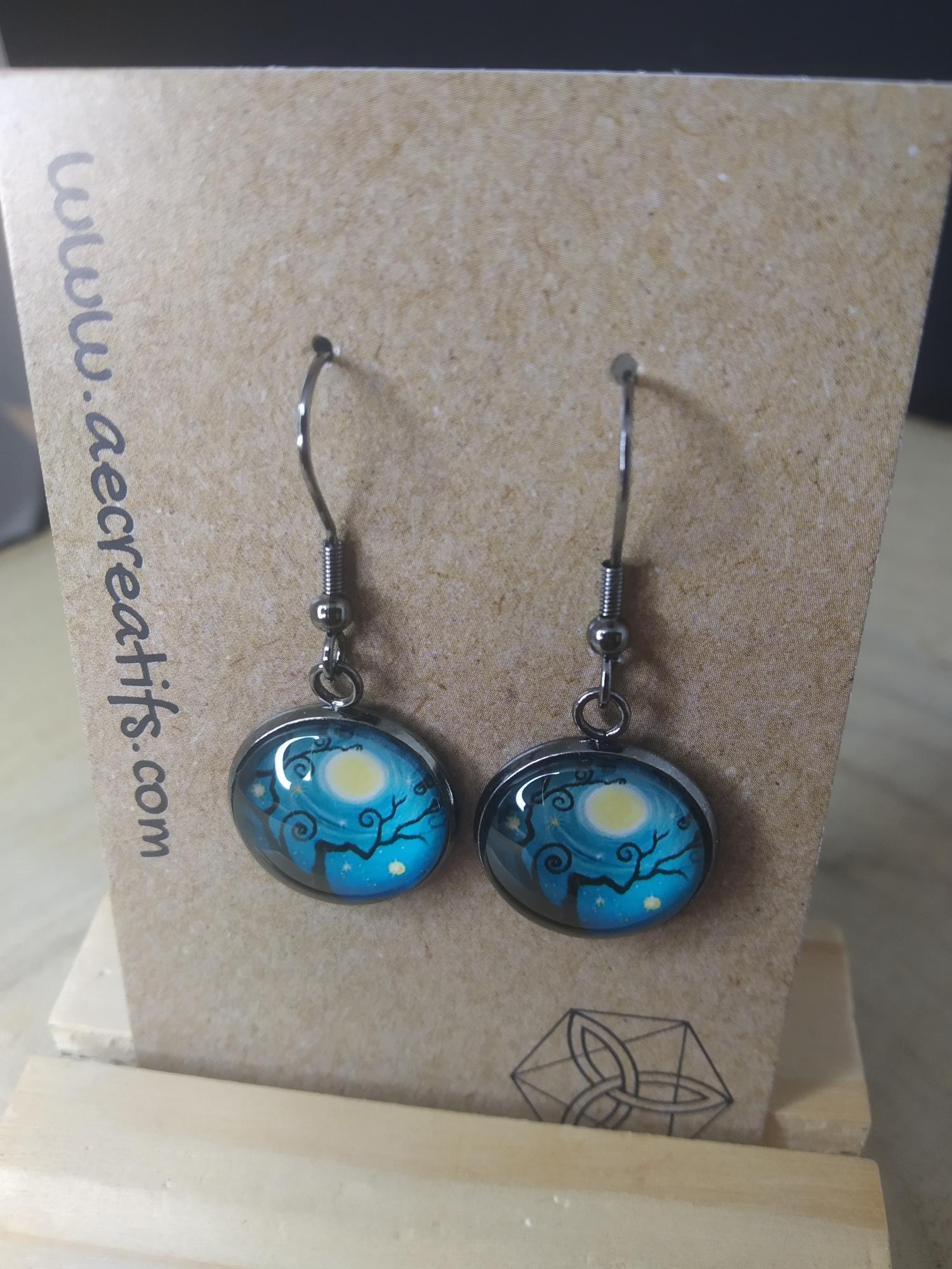 Boucles d&#039;oreilles cabochons arbre lune