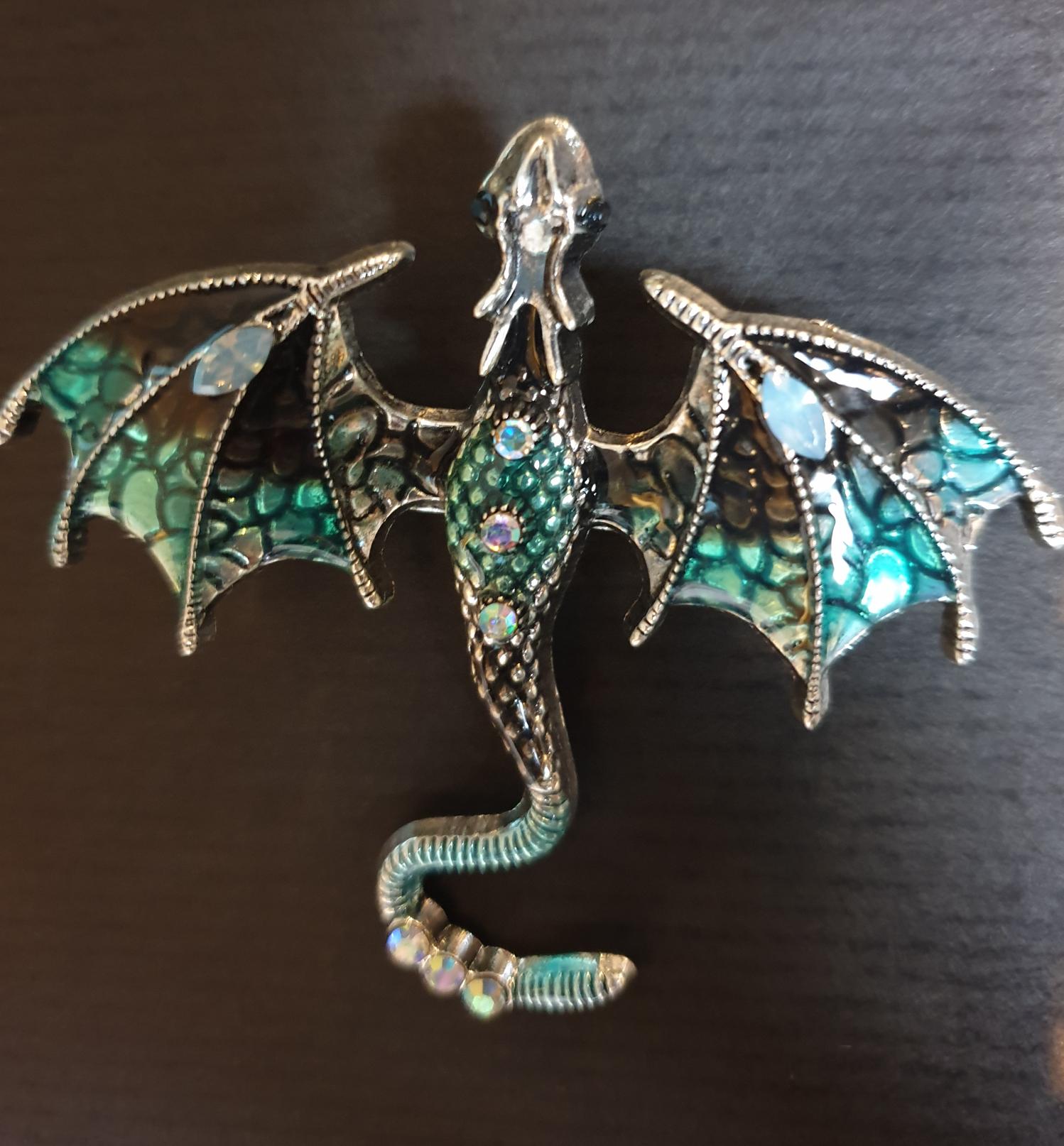 Dragon Brooch  - Turquoise and Silver 