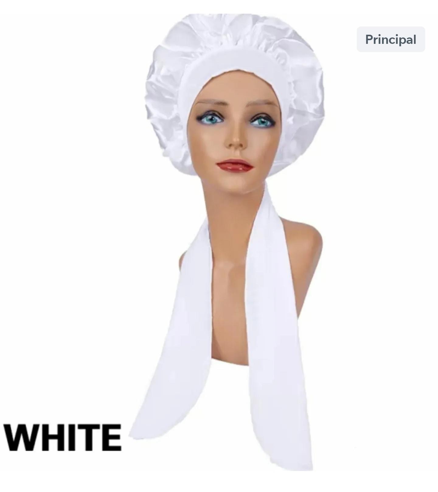 Bonnet de nuit en satin avec ruban Blanc