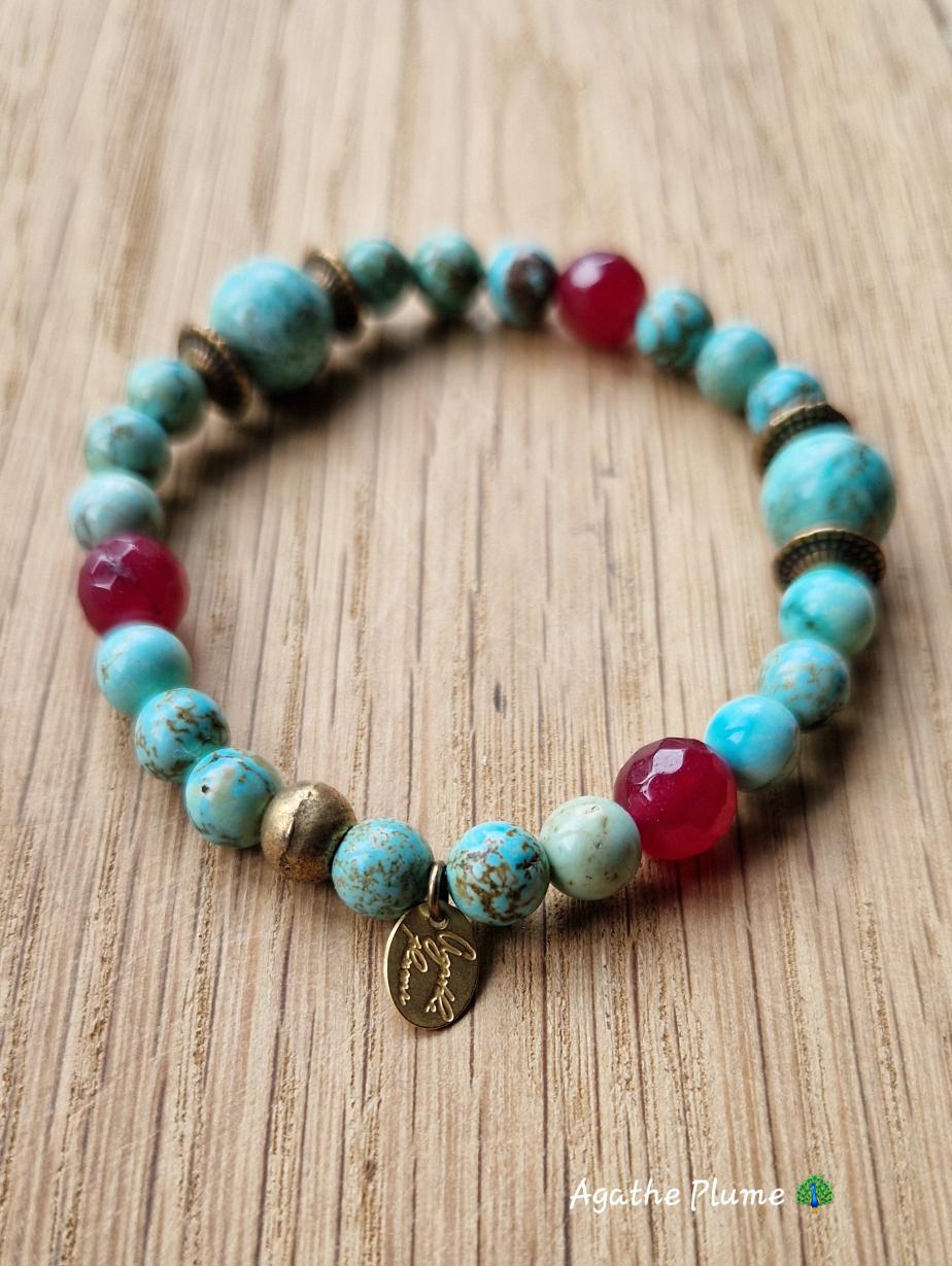 Bracelet turquenite et agate prune