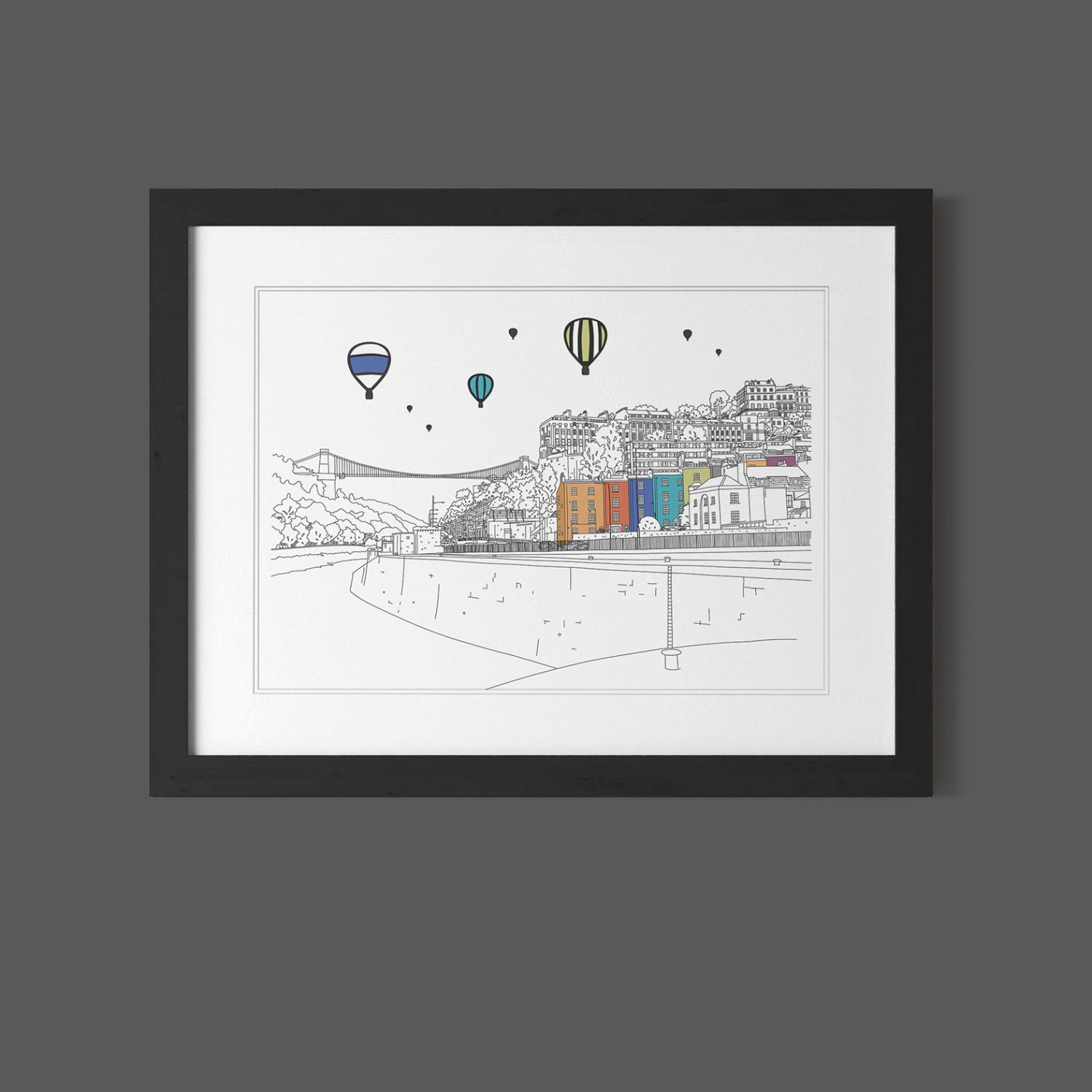 Bristol, Suspension Bridge and Balloons A3 Framed Print 