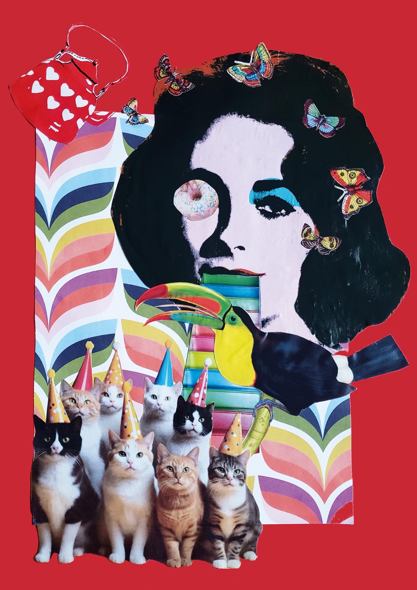 Affiche A3 Collage Femme à chats