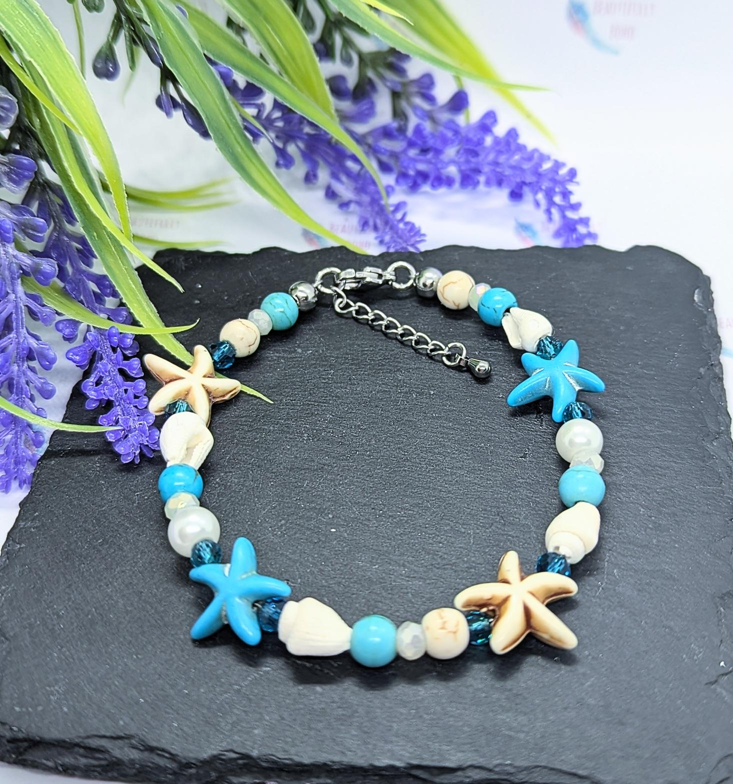 Turquoise & Shell Breaded Clasped Bracelet