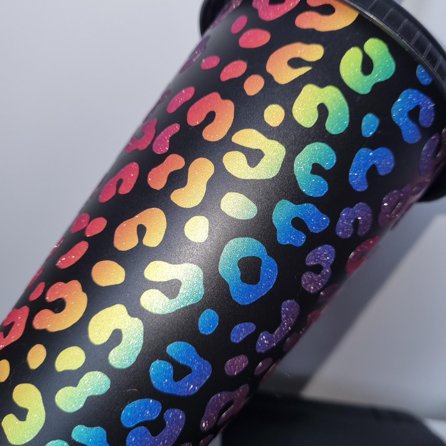 Glitter Rainbow Pride Leopard Print Large Tumbler Cold Cup Personalised