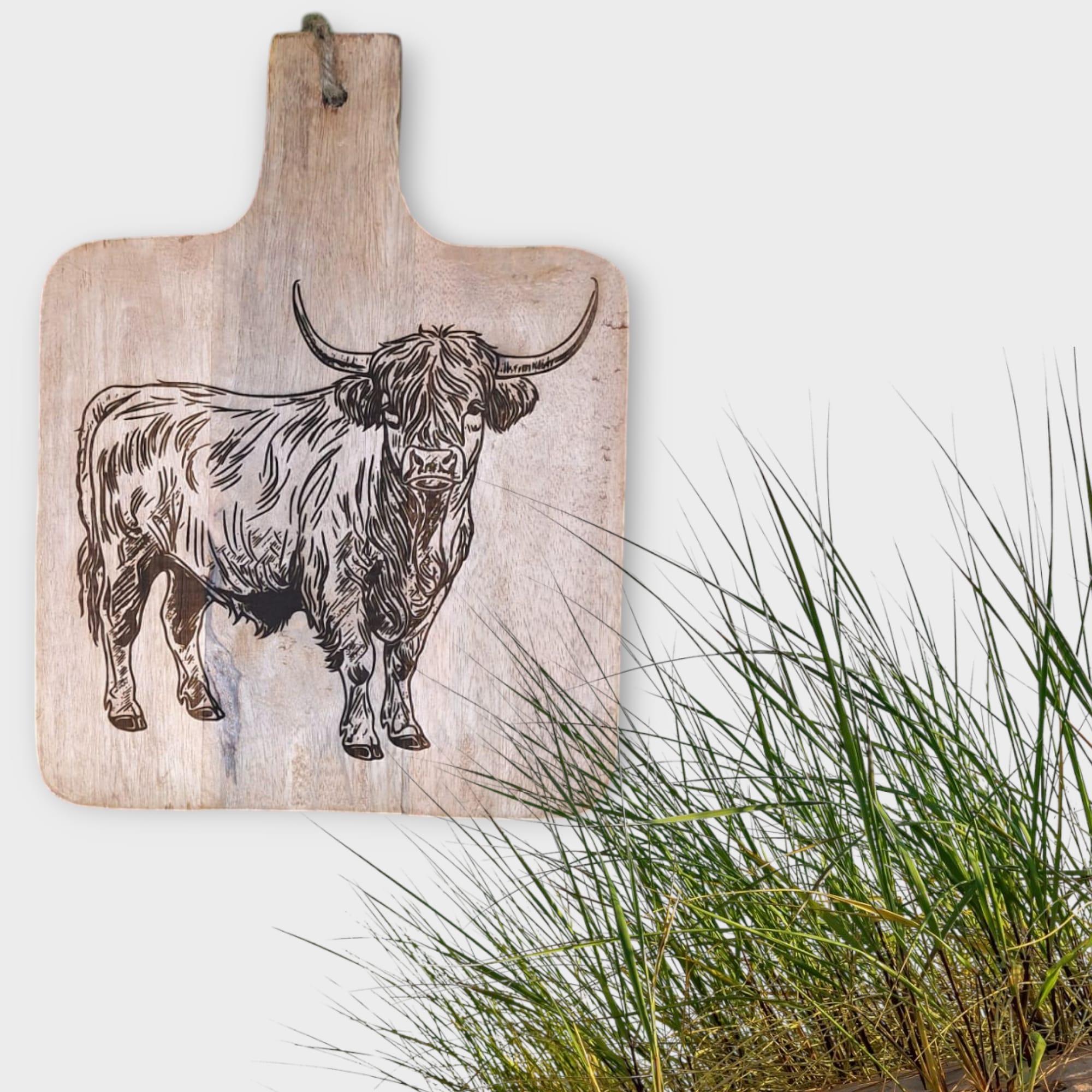 Mangohouten Borrelplank met Hooglander Lijf nr 4