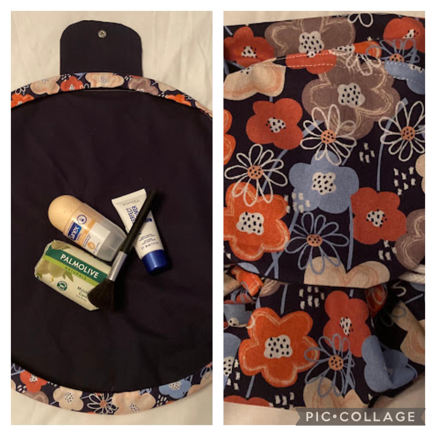 Circular Drawstring Cosmetic Bag (Blue/Peach)