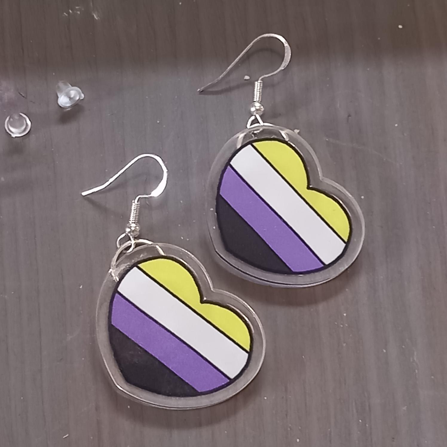 Non-Binary Heart Earrings 