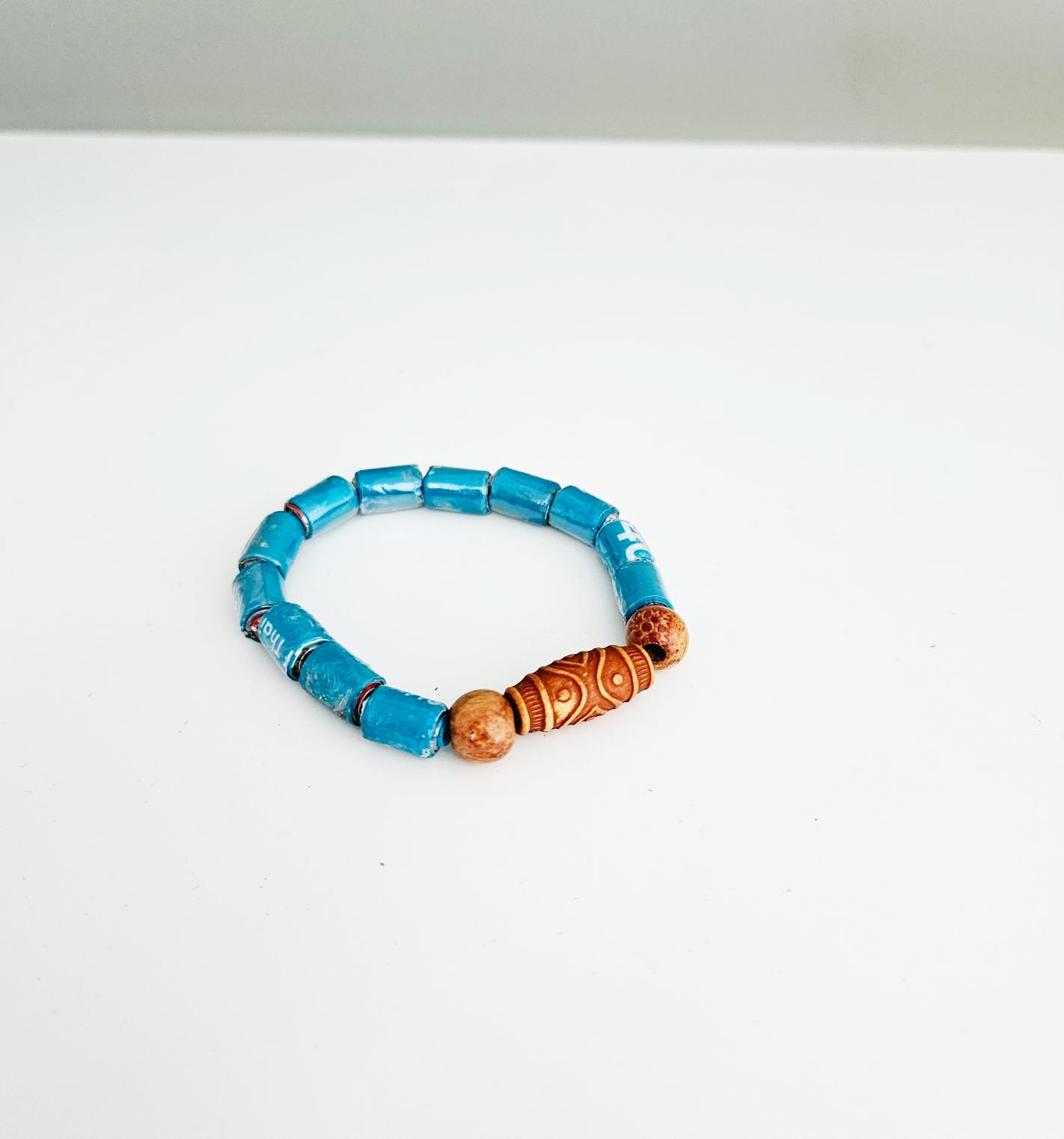 Sky Blue ECO Handmade Beads Unique Pattern Bracelet