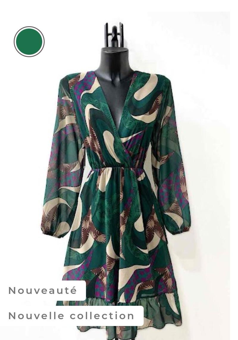 Robe LINA vert bouteille  manche longue