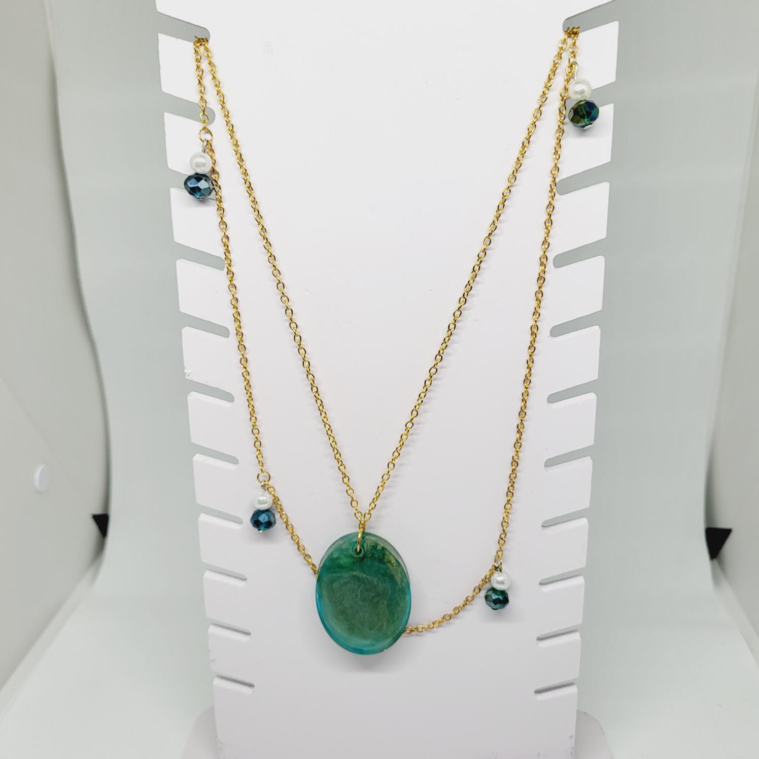 COLLIER SAUTOIR VERT ET DORÉ 