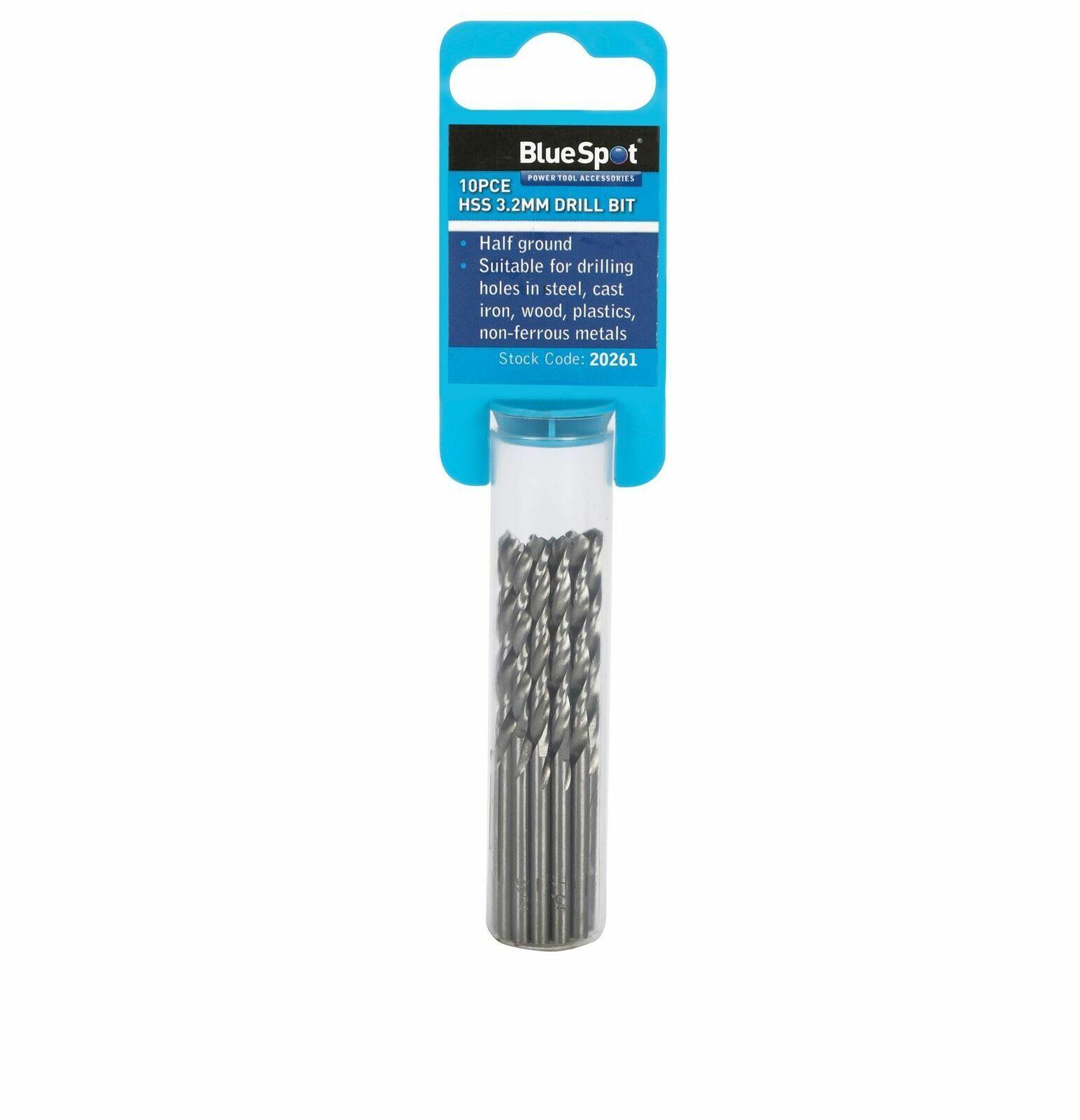3.2mm BlueSpot HSS Metric Drill Bits 10pk for Steel Wood plastics