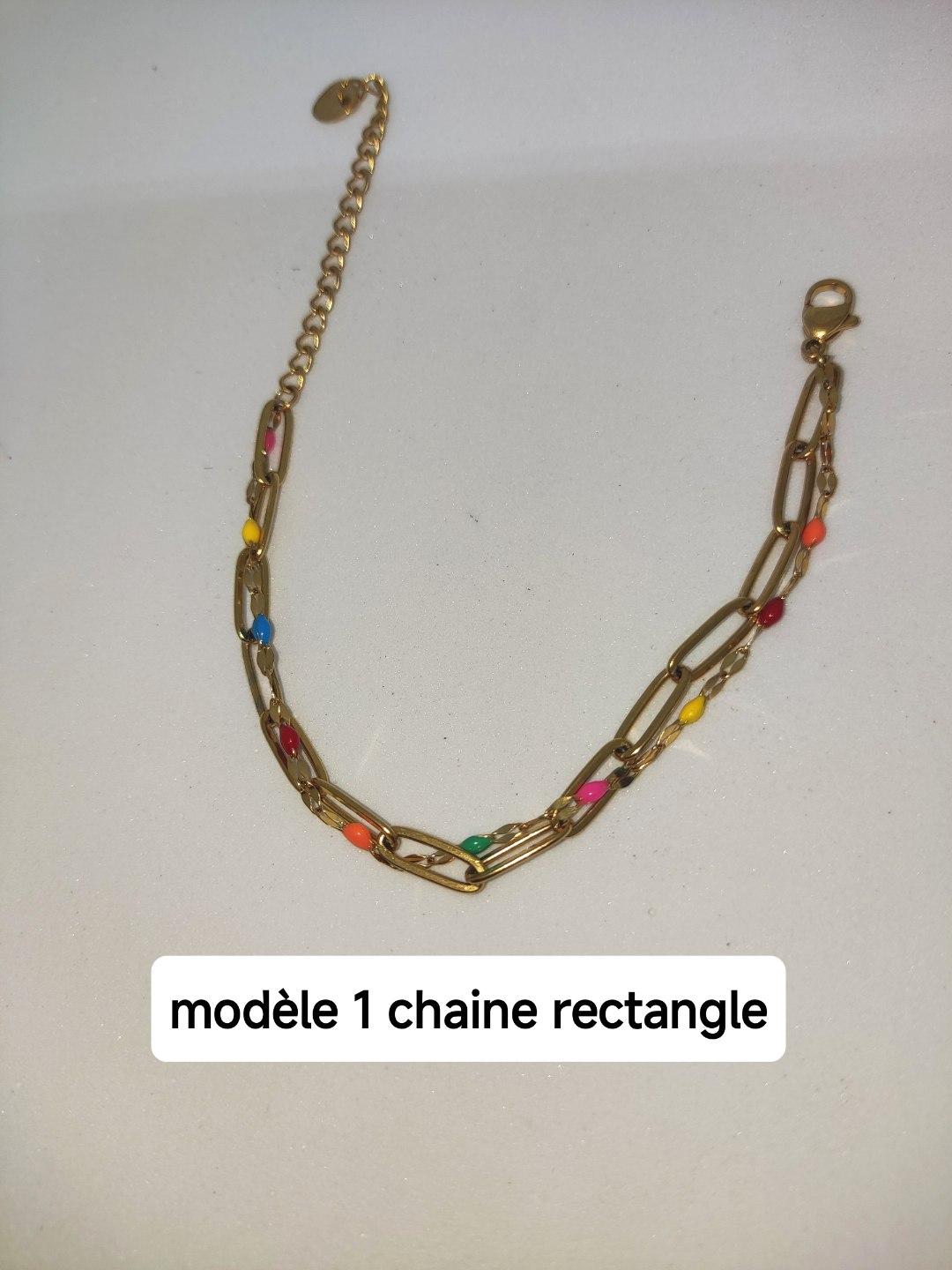 Bracelet acier inoxydable doré double, email multicolore