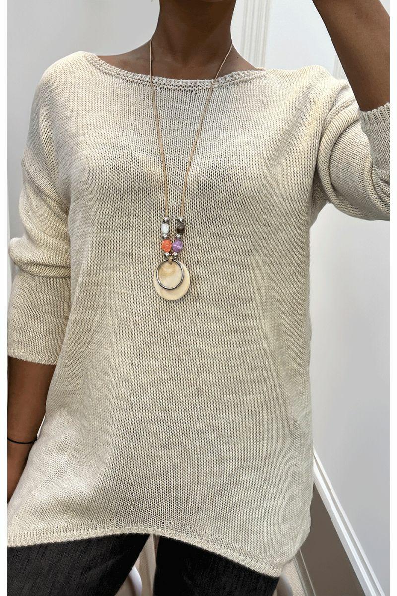 Robe pull beige avec collier