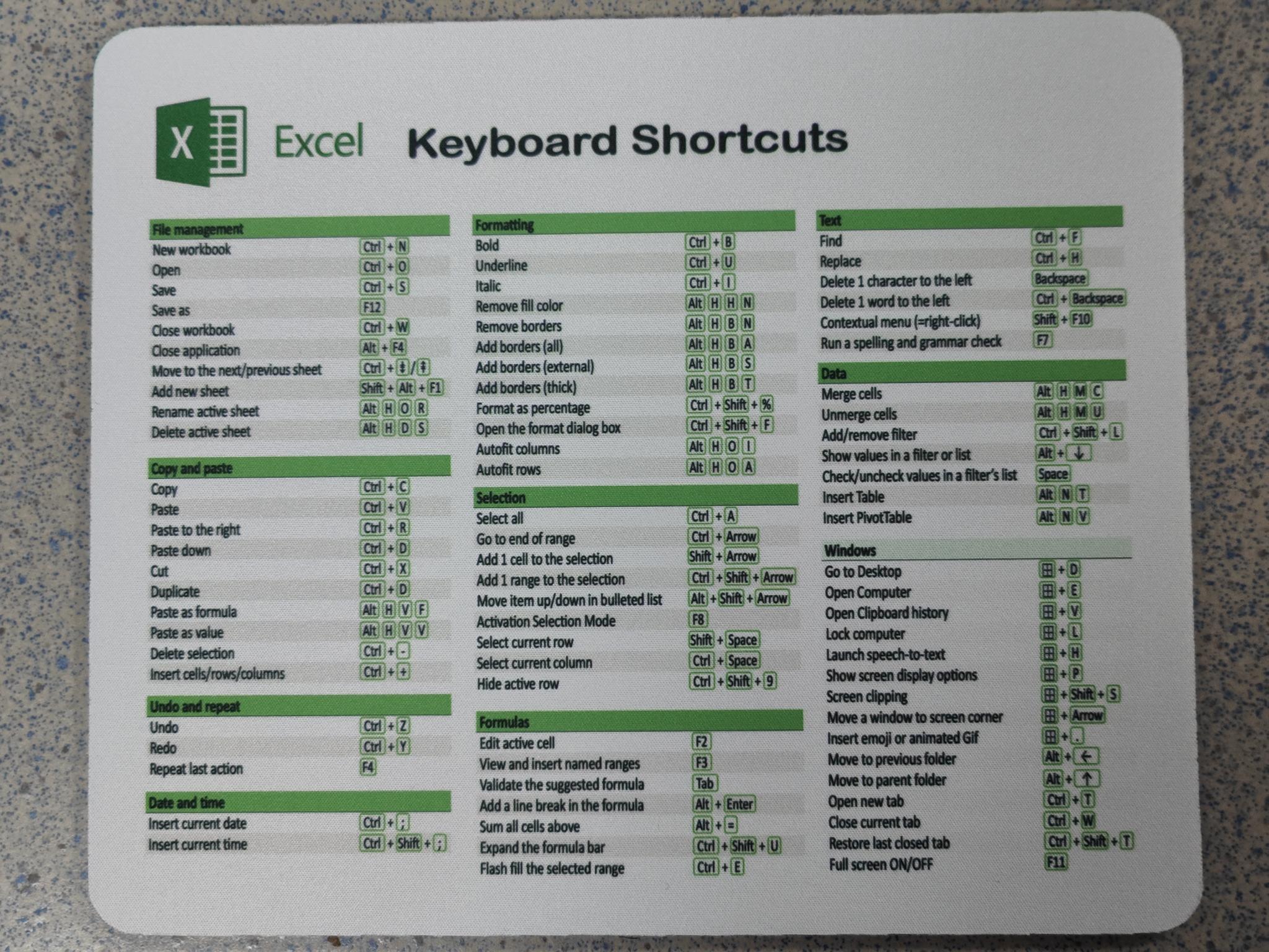 Excel mouse mat