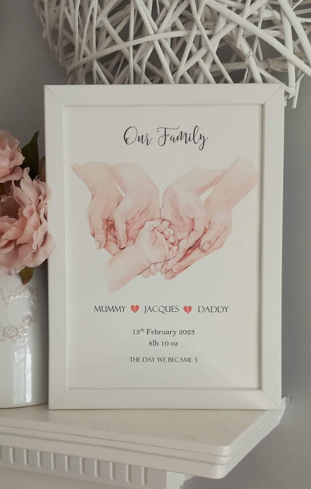 New baby, family holding hands print | Custom family hands 