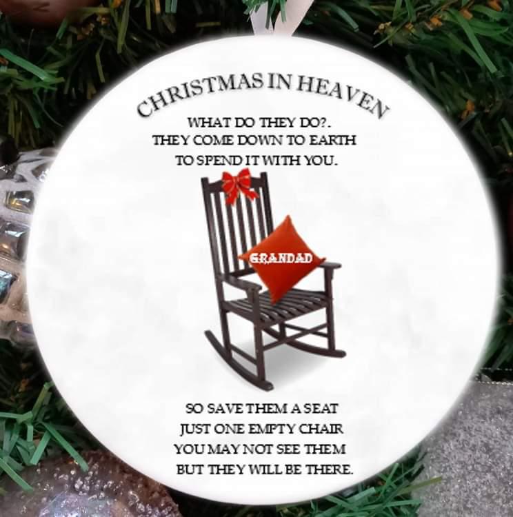 Christmas in heaven personalised Christmas tree decoration, keepsake, bauble, plaque 