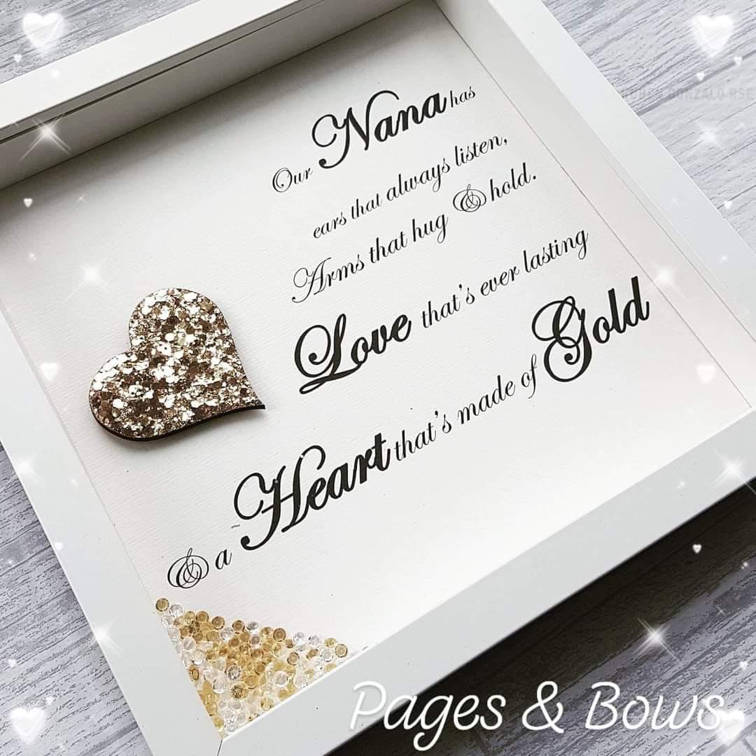 Nana personalised heart frame | Gift for Nan, Nanny, Grandma | Heart of gold (1)
