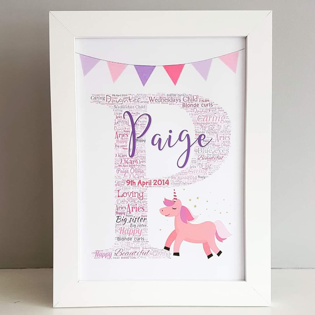 Word art name frame | New baby gift | Nursery decor | On the day you were born | Name frame 