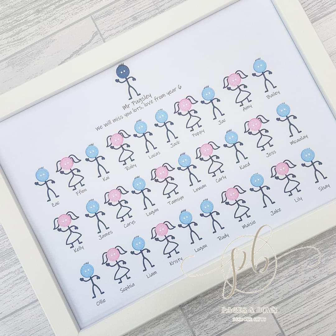 Thank you teacher gift button class print & A4 frame