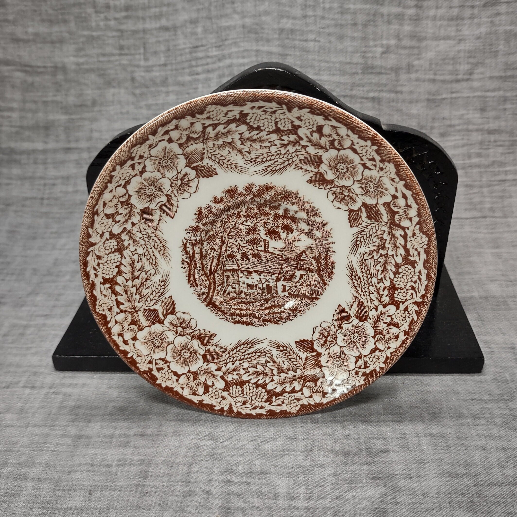 Broadhurst | Schoteltje (diameter 14,0 cm | hoogte 2,0 cm) &#039;English Country Taverns&#039; motief in bruine kleur | Vintage