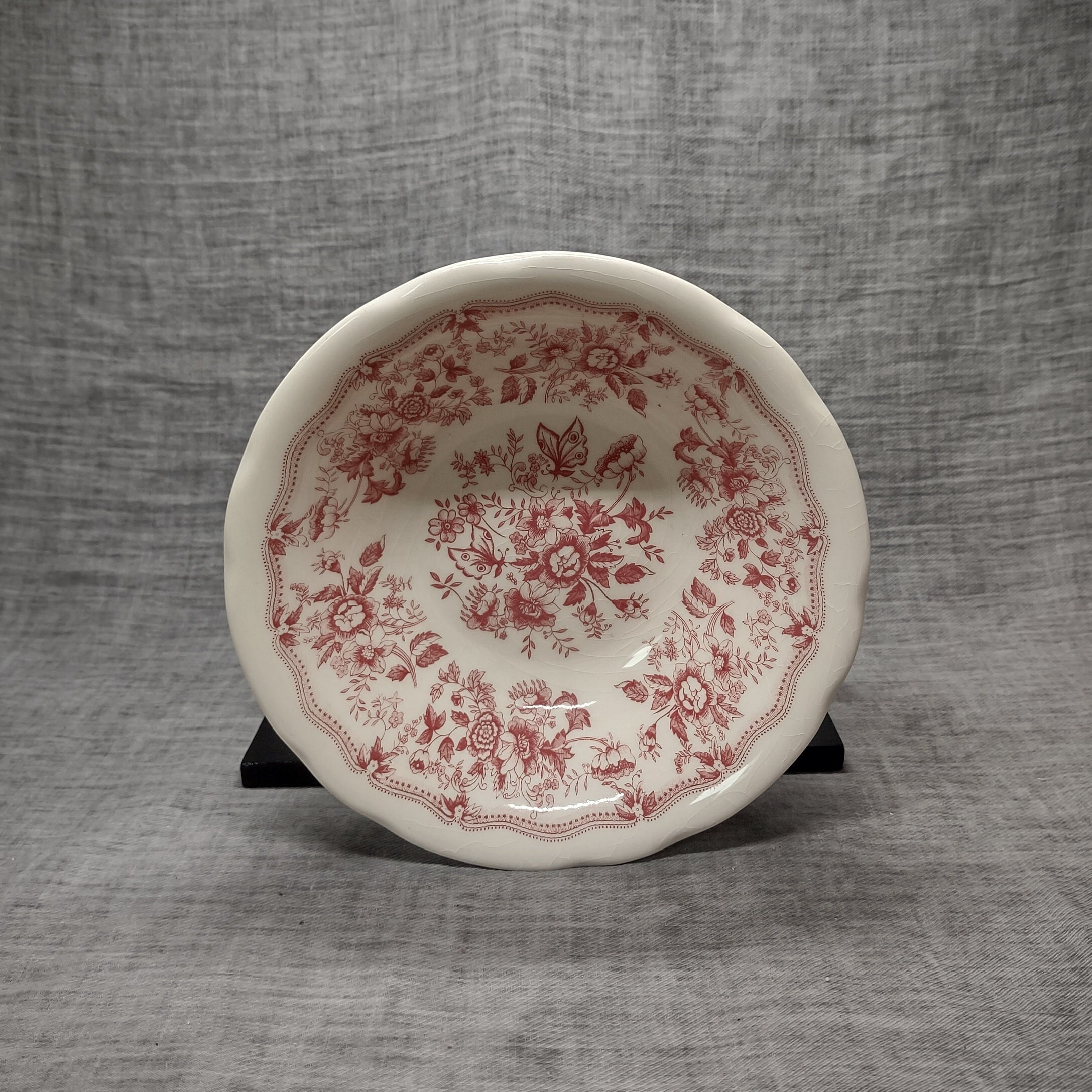 Ironstone Tableware | Kom Kleine schaal Kommetje (diameter 18,5 cm | hoogte 5,5 cm) met ‘Luxuriant Flower’ motief in roze kleur | Vintage