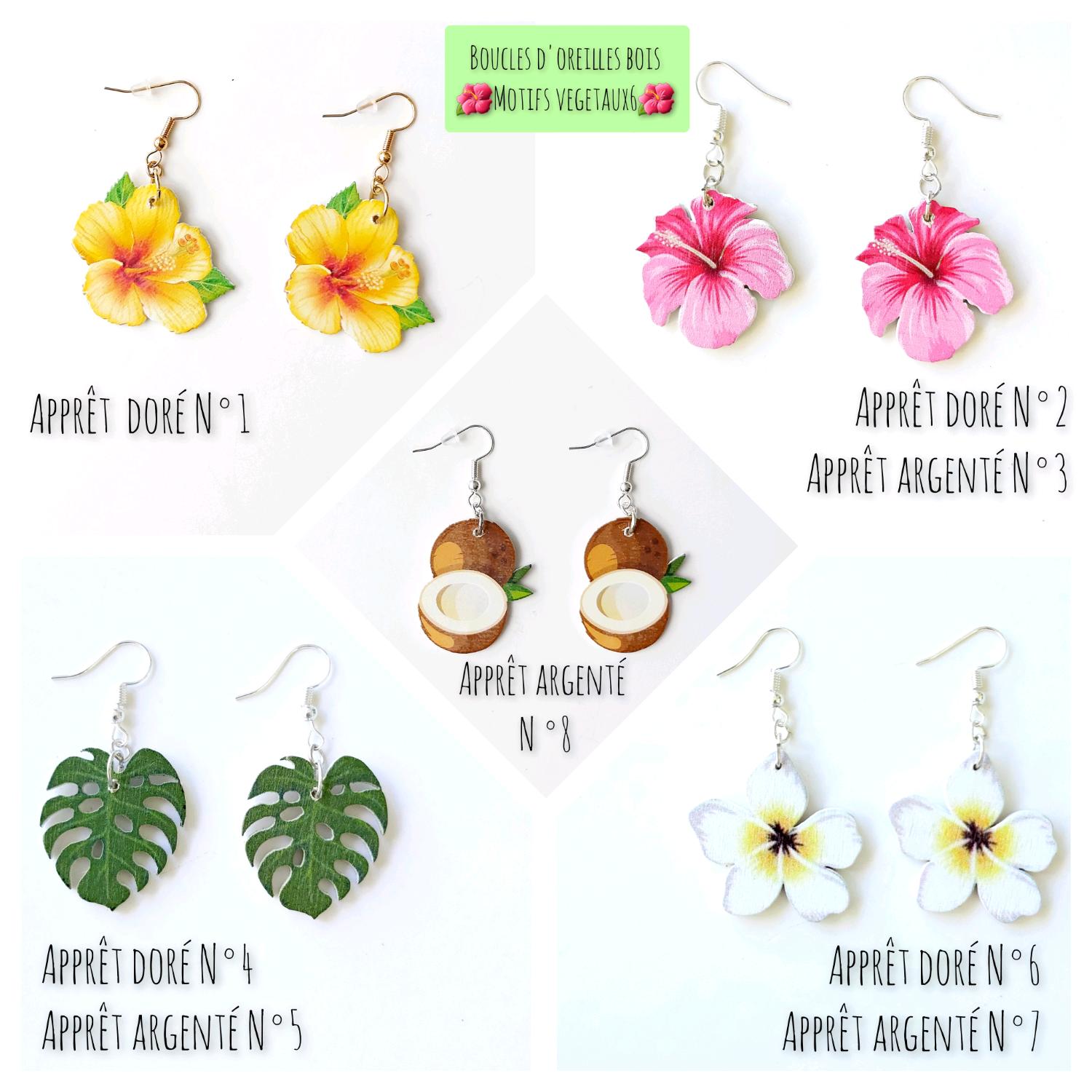 Boucles d'oreilles végétaux Fleurs/Feuilles/Noix de coco