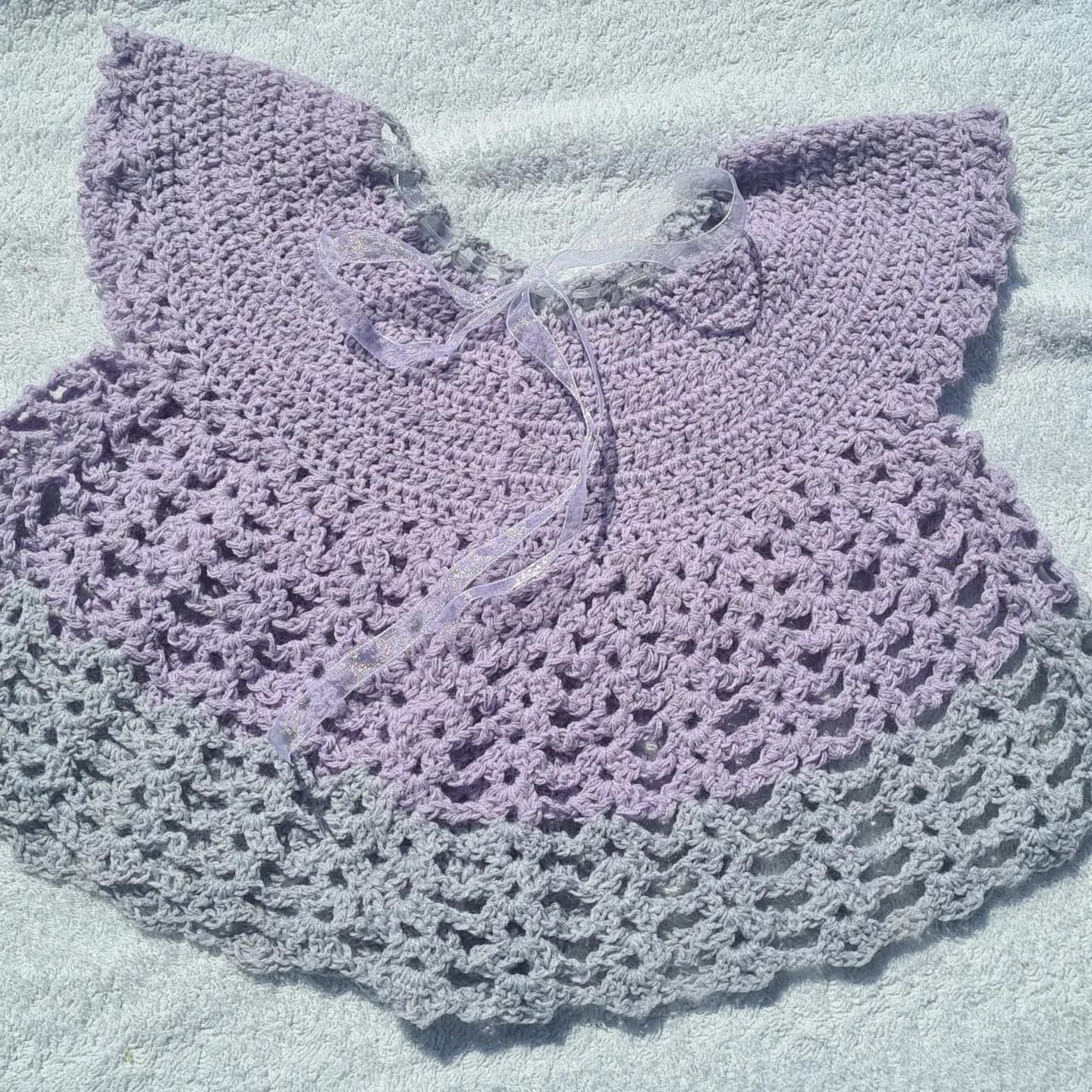Crochet baby 0-3 months sleeveless cardigan purple grey