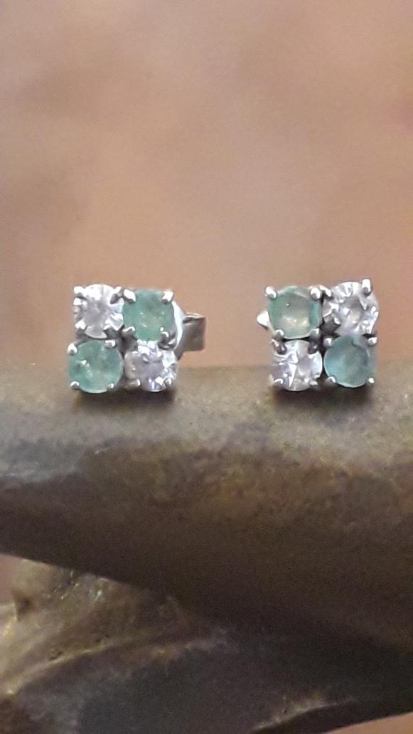 Boucles d'oreilles émeraude, zirconium, argent 925