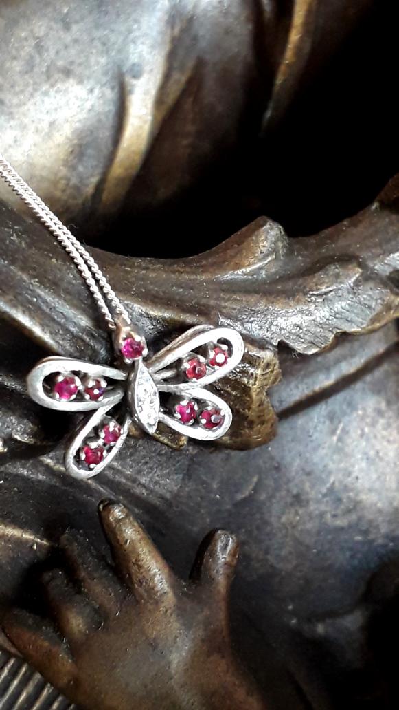 Pendentif rubis, zirconiums, argent 925 