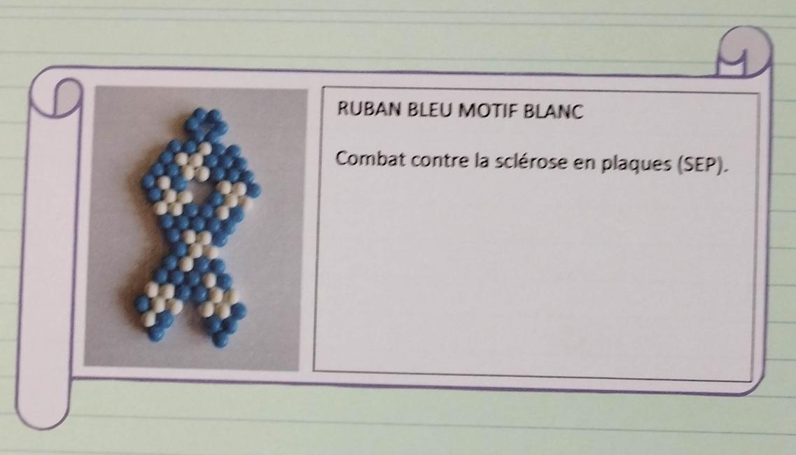 Ruban bleu motif blanc 
