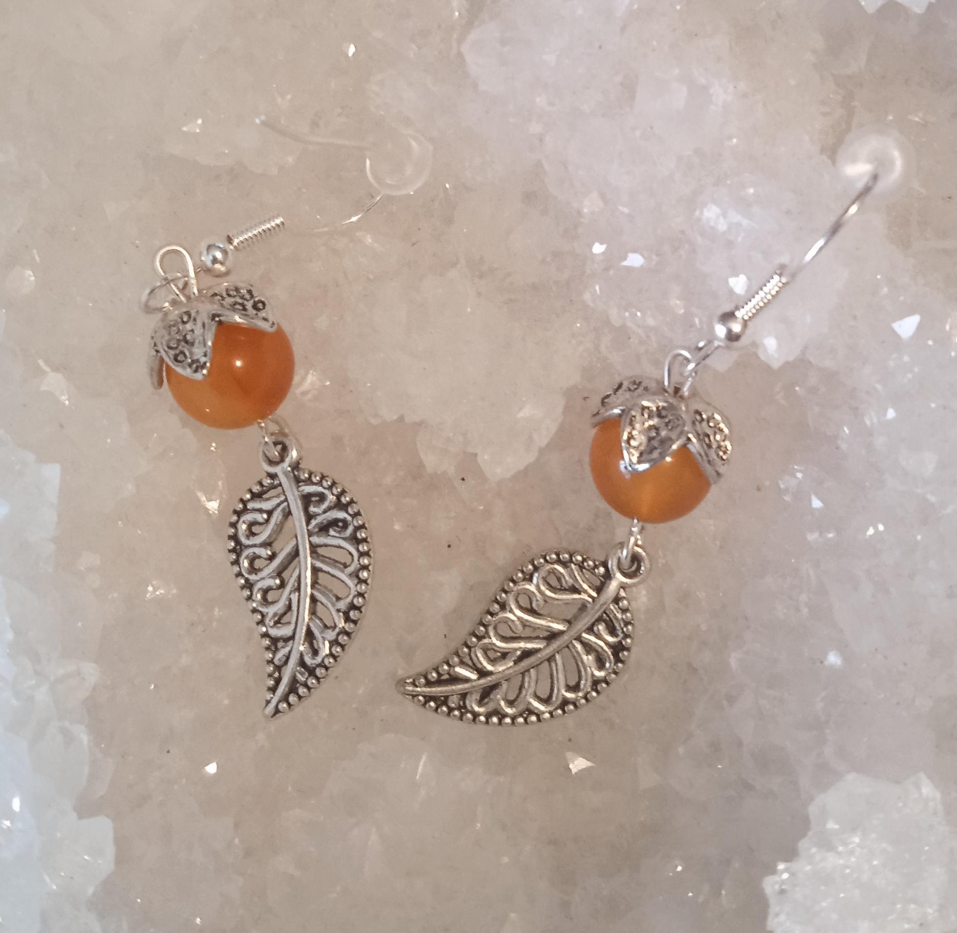 cornaline (boucles d'oreilles "feuilles") 