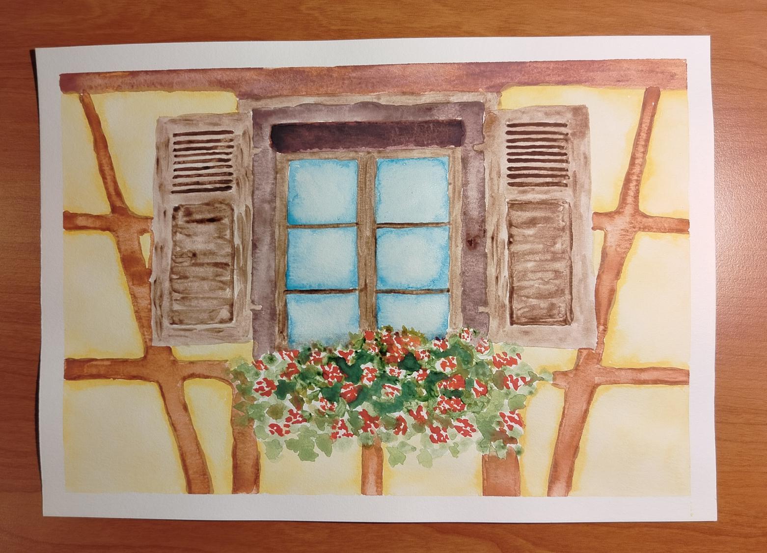Aquarelle originale fait main maison Alsacienne 