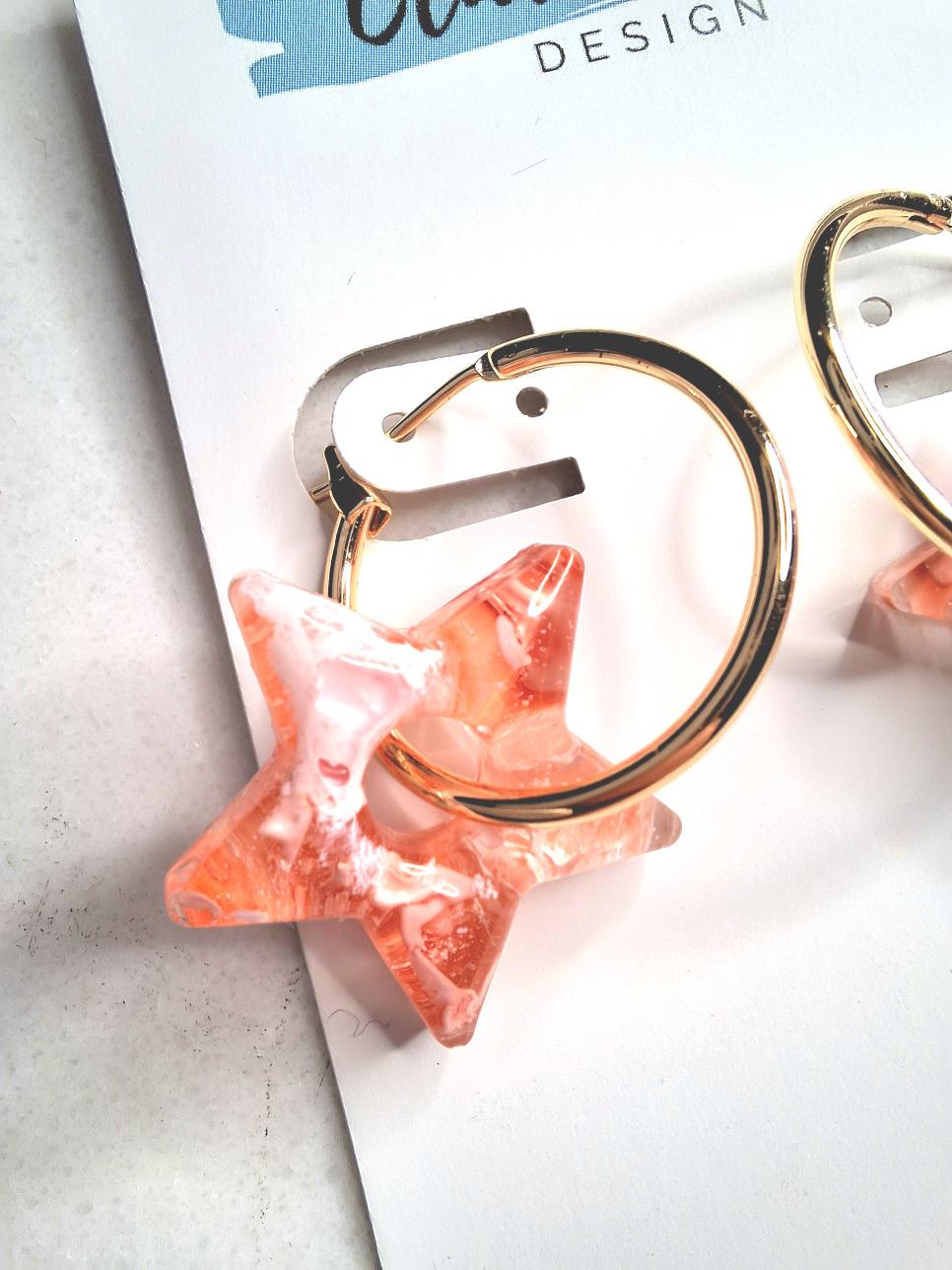 Pink 'petri dish' star charm hoop earrings