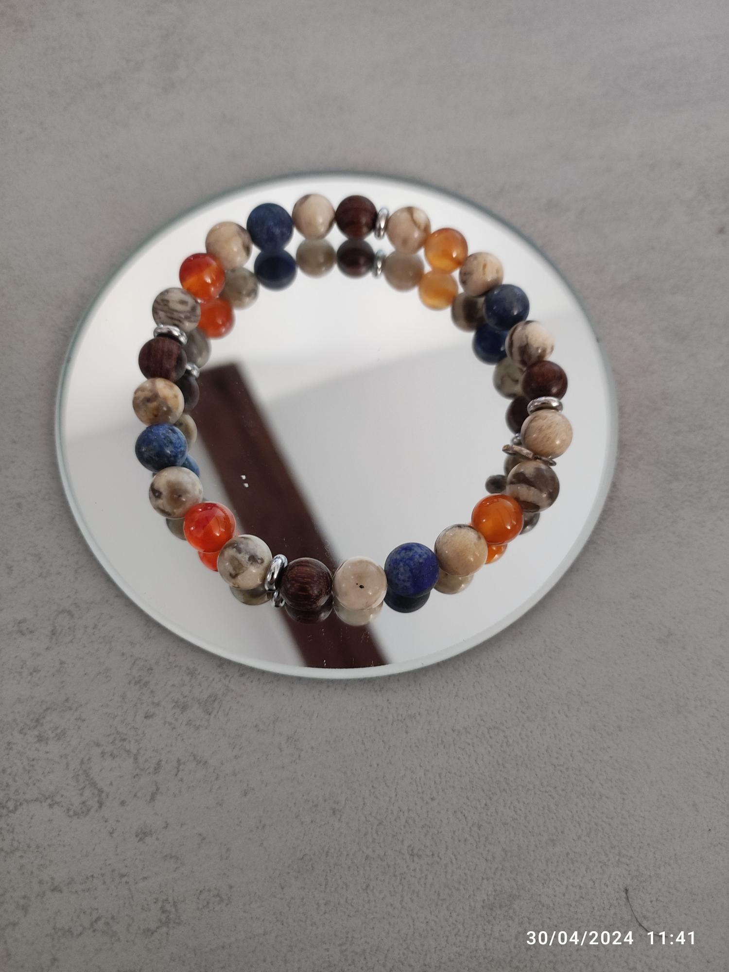 Bracelet zébradorite, agate rouge, lapis lazuli, bois de santal 