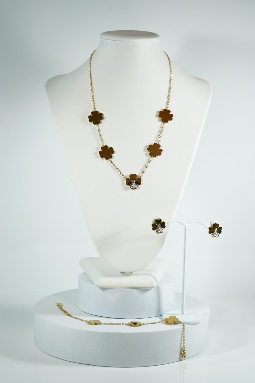 Parure de bijoux en acier inoxydable or et zirconium