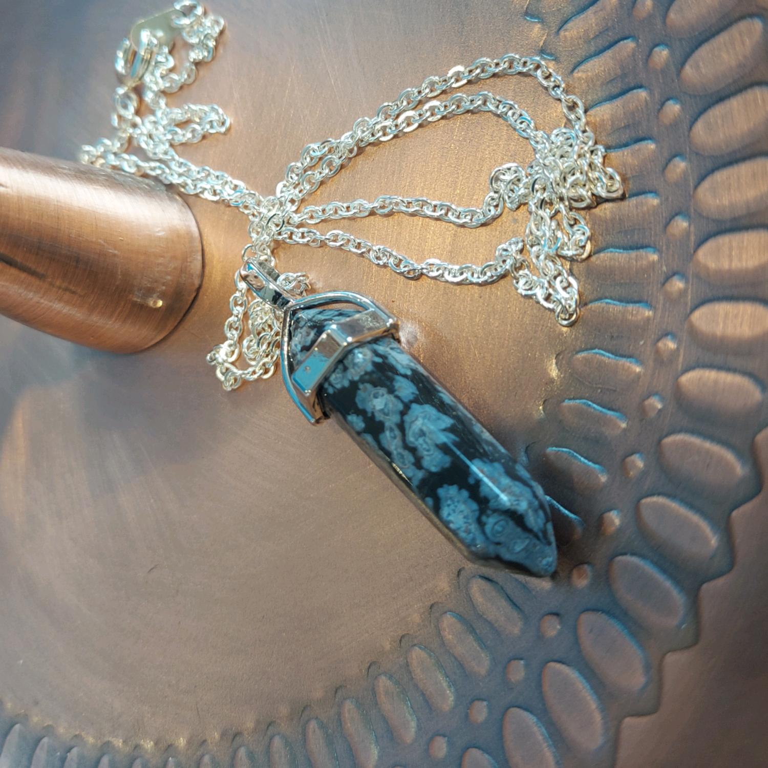 Snowflake Obsidian Crystal point pendant