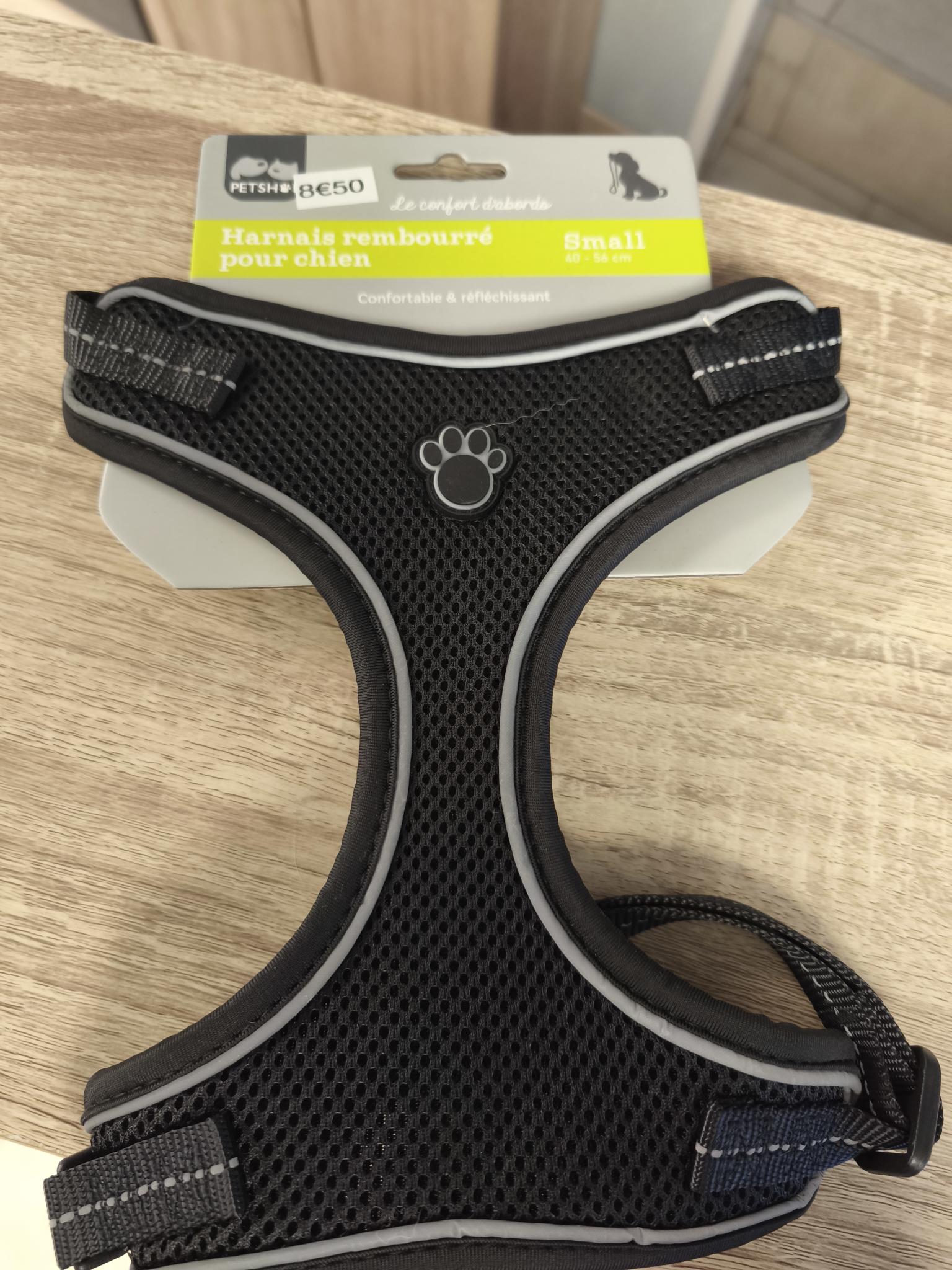 Harnais noir rembourré pour chien 