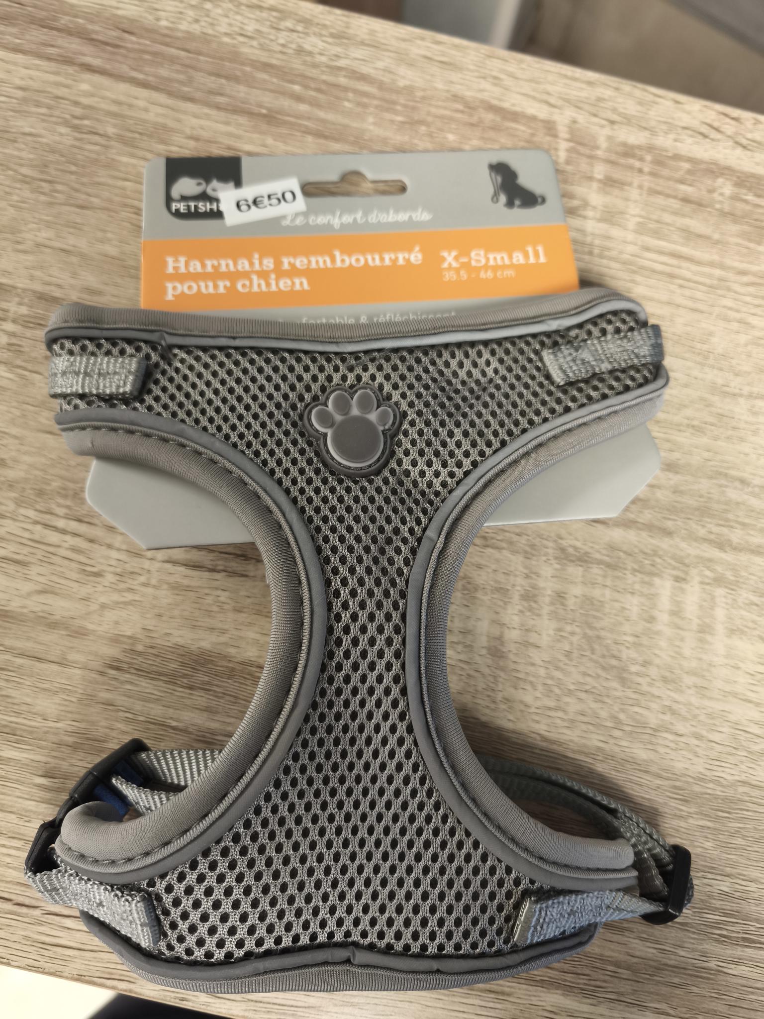 Harnais gris rembourré pour chien