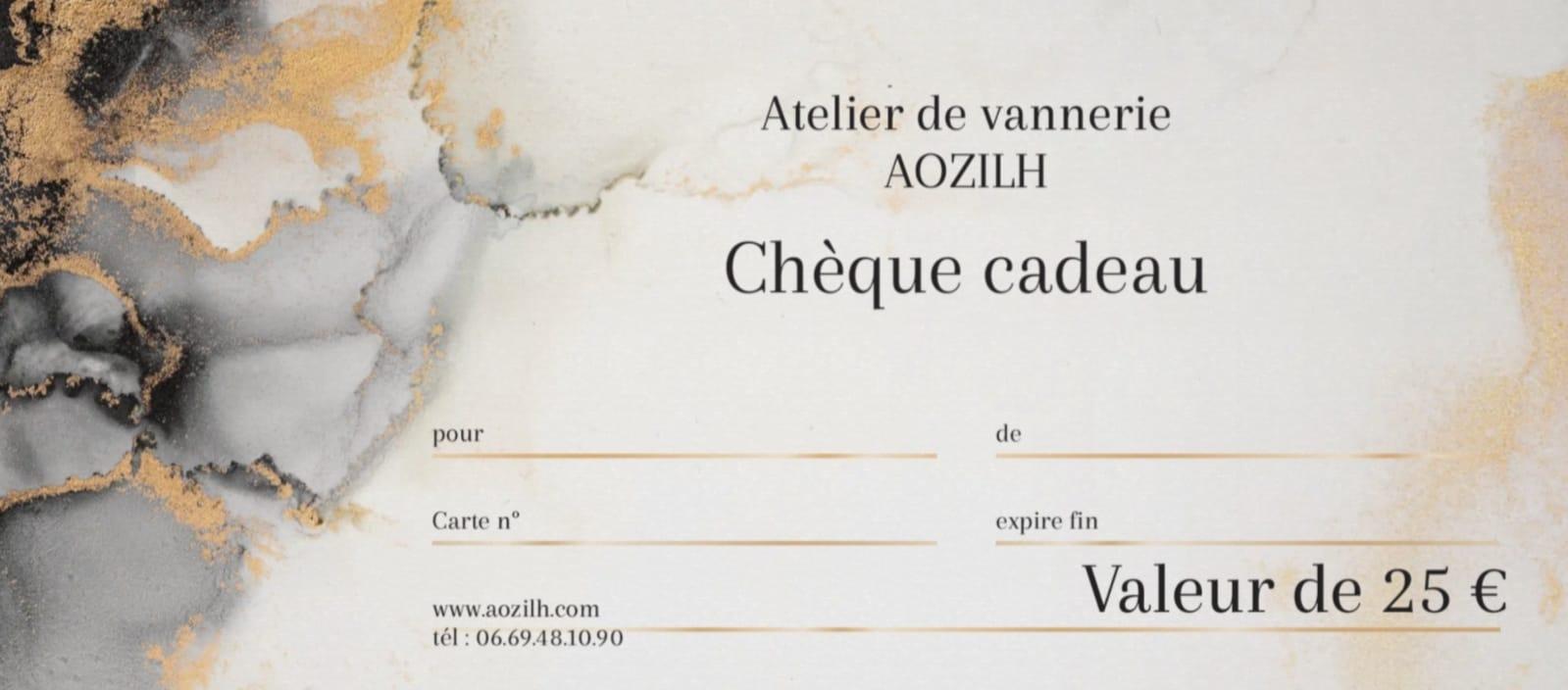 Chèque cadeau de 25€ valable sur les vanneries ou stages