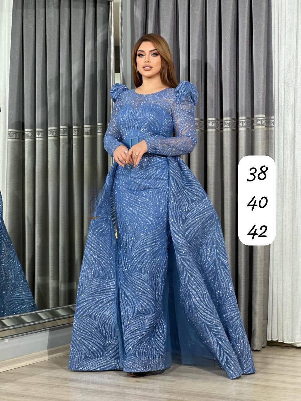 Robe de Soirée Bleu Manches longues / Réf : RMSR10