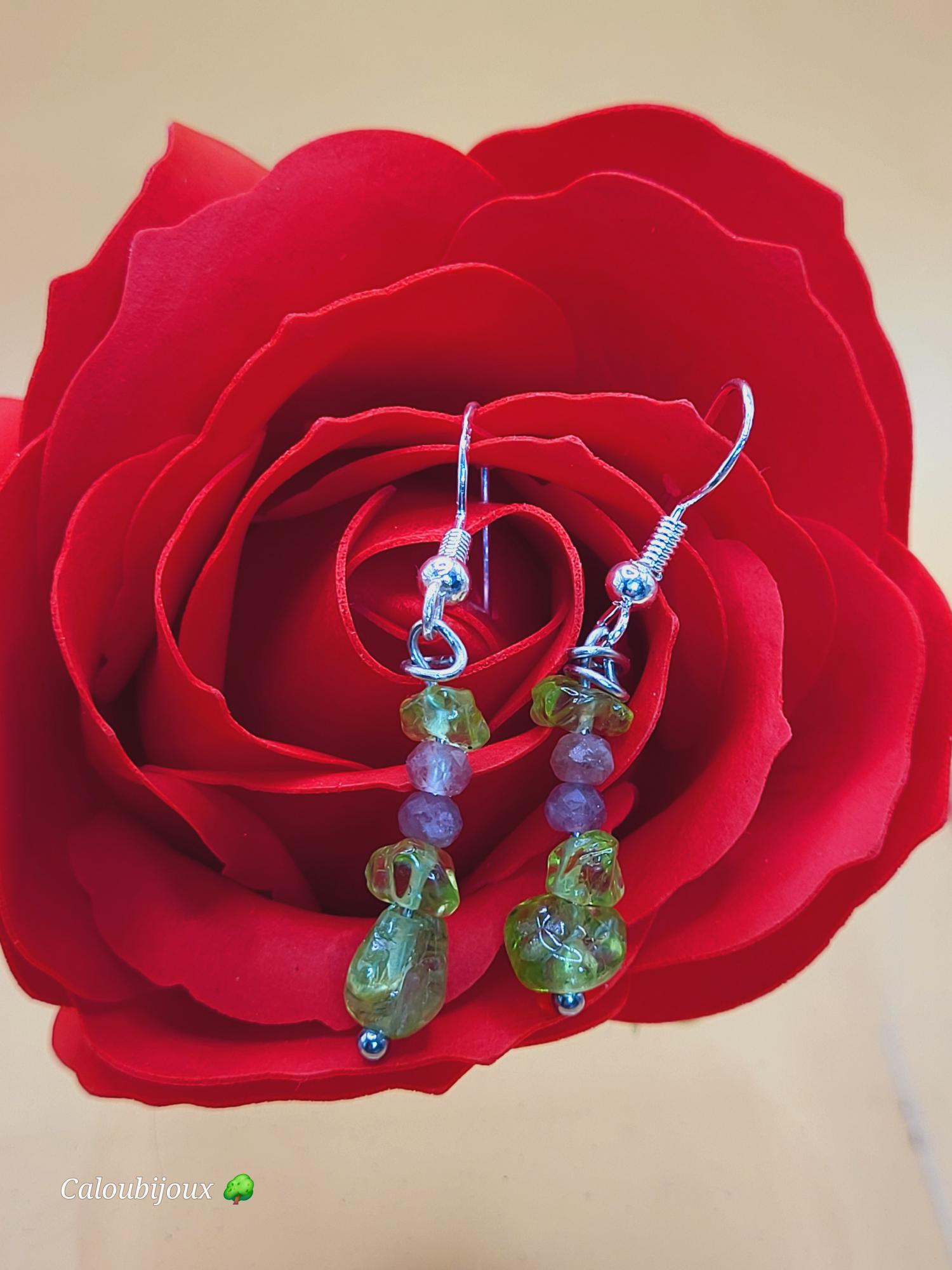 Boucles d'oreilles tourmaline et péridot 