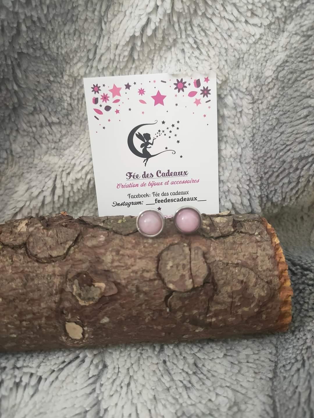 Puces d'oreilles Calcédoine Rose 