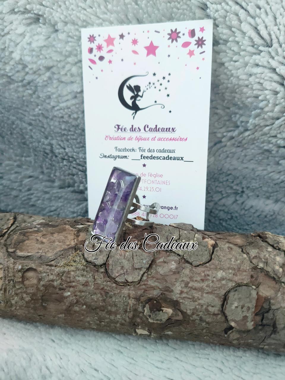 Bague Améthyste "Double Rang Fusion rectangulaire"