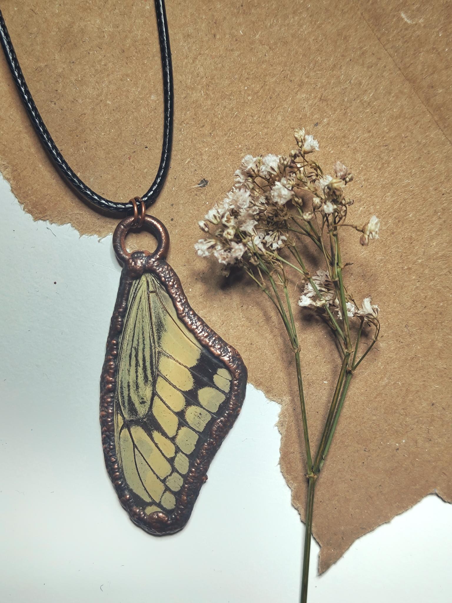 Copper Framed Butterfly Wing Necklace 