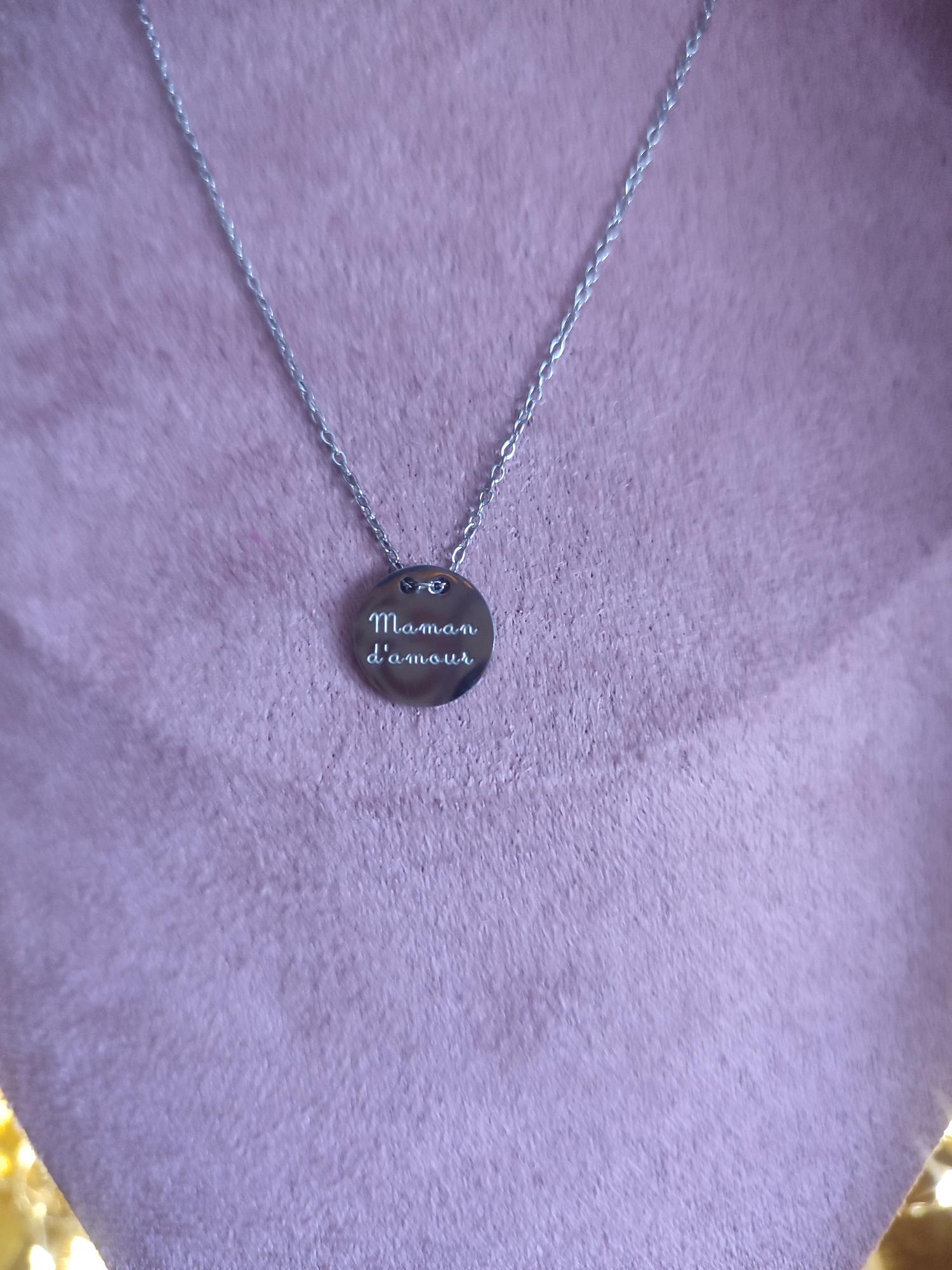 Collier médaillon Maman d'Amour acier inoxydable argent 0000376