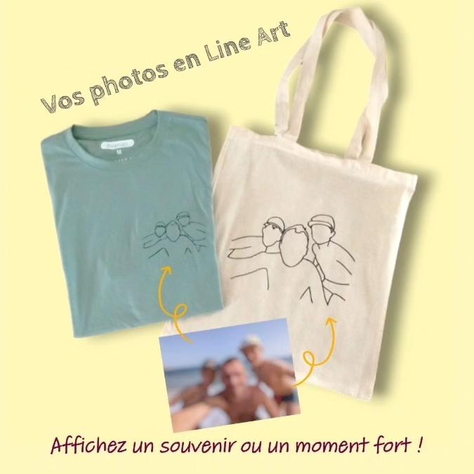 Tote bag avec transformation de votre photo en Line-Art