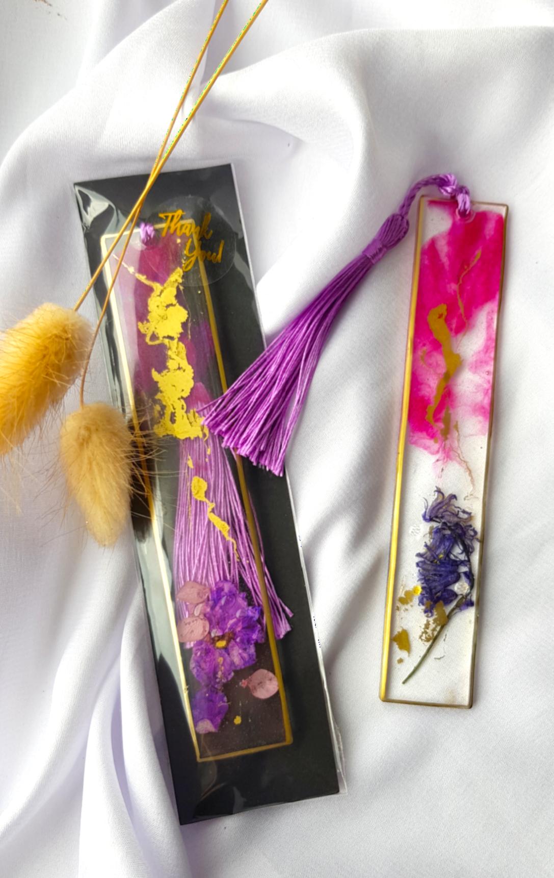 Purple flower with pink bookmark