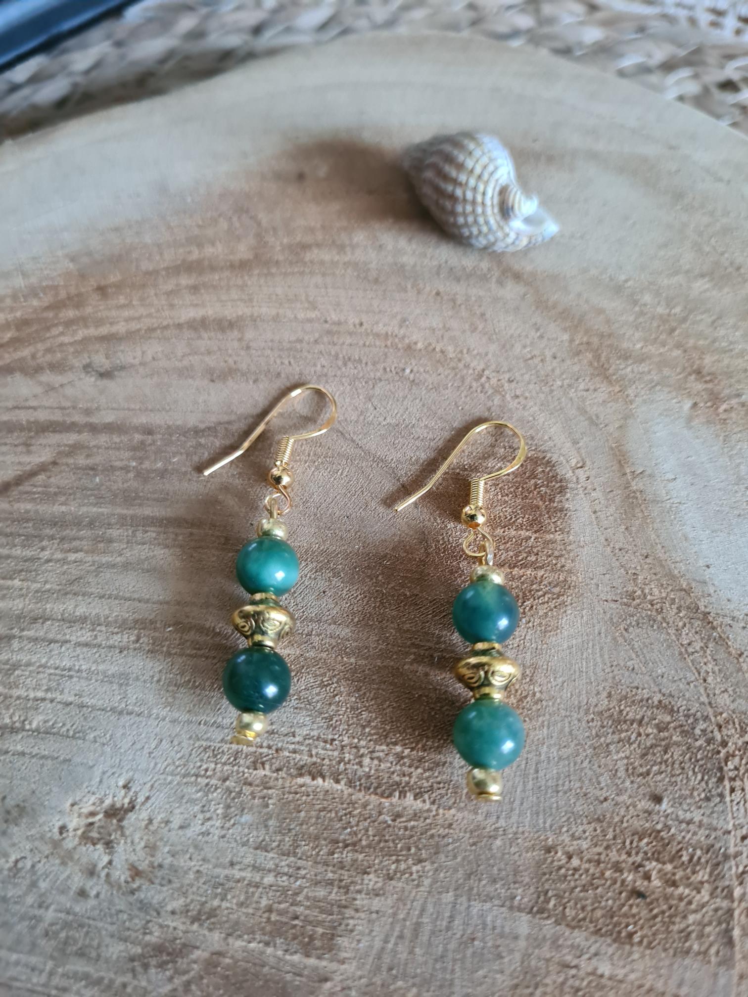 Boucles d'oreilles dorées Agate mousse 